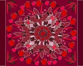Feather Painting, Native American Wall Art, MANDALA POSTER, Abstract Red Wall Art, Large Red Abstract Painting, Ready to Hang Canvas