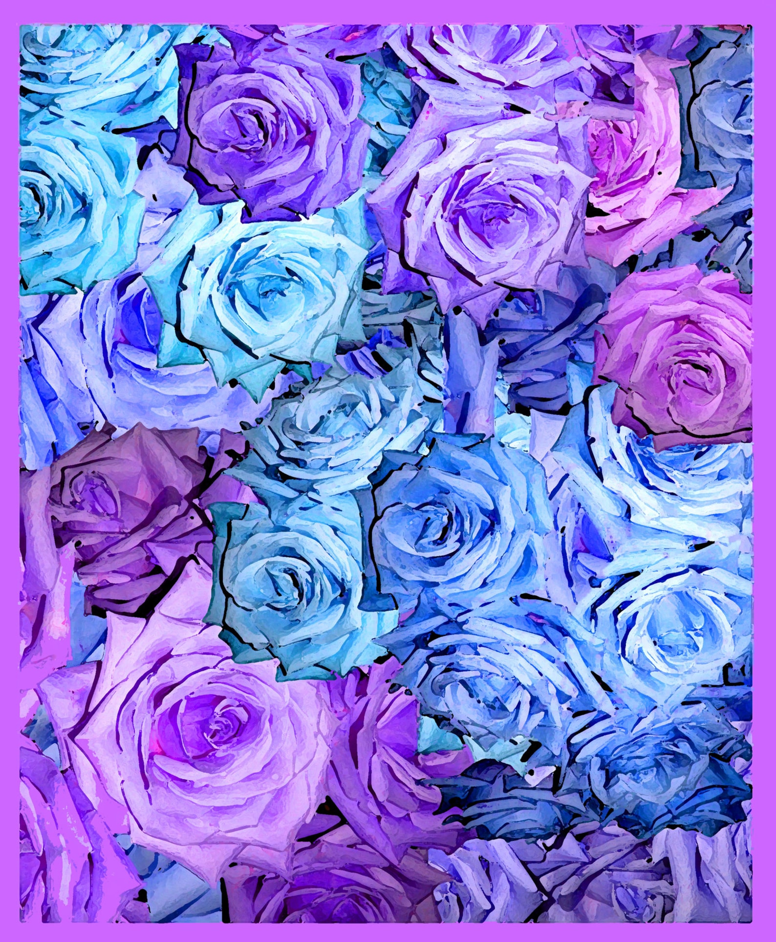 BLUE ROSES PAINTING Yellow Roses Art Periwinkle Decor Rose Etsy