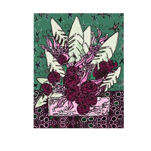 TROPICAL FLOWERS Artwork, contemporary art, vase of flowers, modern floral bouquet painting, wall art, lavender and green, flower bouquet