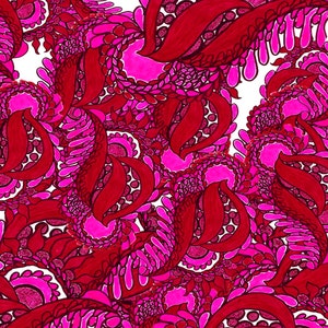Pop Art Painting, Paisley Painting, contemporary artist, red and pink wall art, RED HOT, large art poster, neon colors, paisleys, wall decor