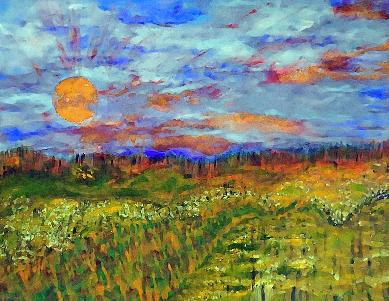 Monet Like Painting, Impressionism Art, Impressionistic Landscape, Sunset Painting on Canvas, Sunset Wall Art, LANDSCAPE PAINTING Canvas image 1