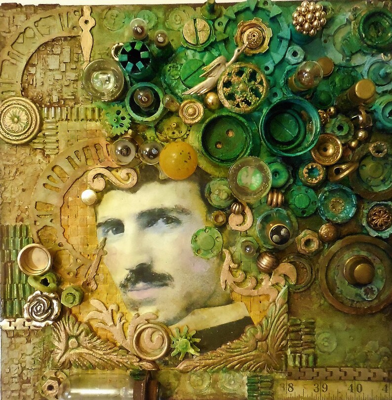 Nikola Tesla Art Original Mixed Media Assemblage Metal | Etsy
