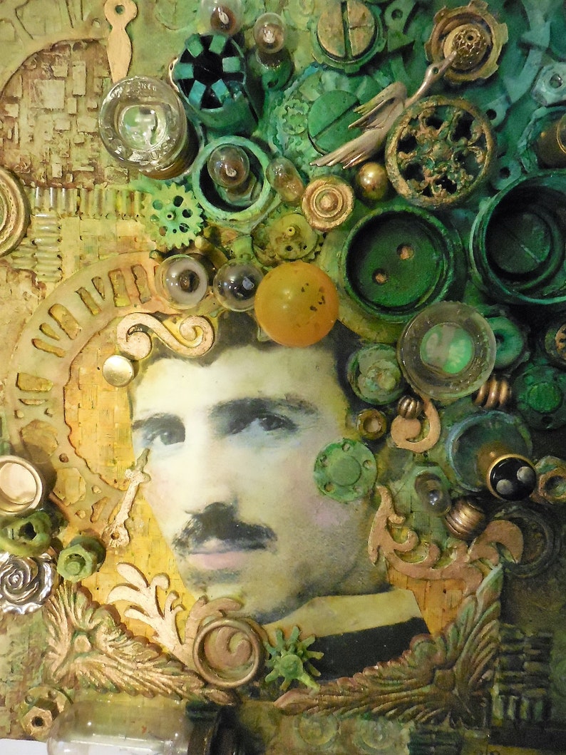 Nikola Tesla Art Original Mixed Media Assemblage Metal | Etsy