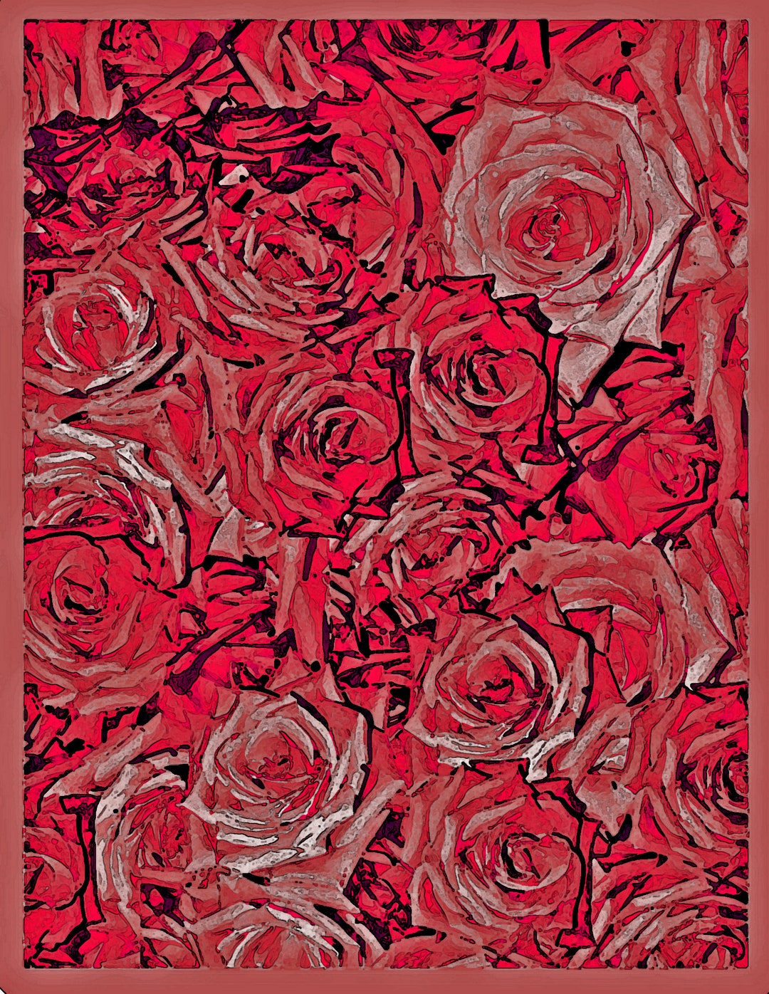 MODERN ROSE PAINTING, Red Roses Art Print, Roses Wall Art, Bouquet of