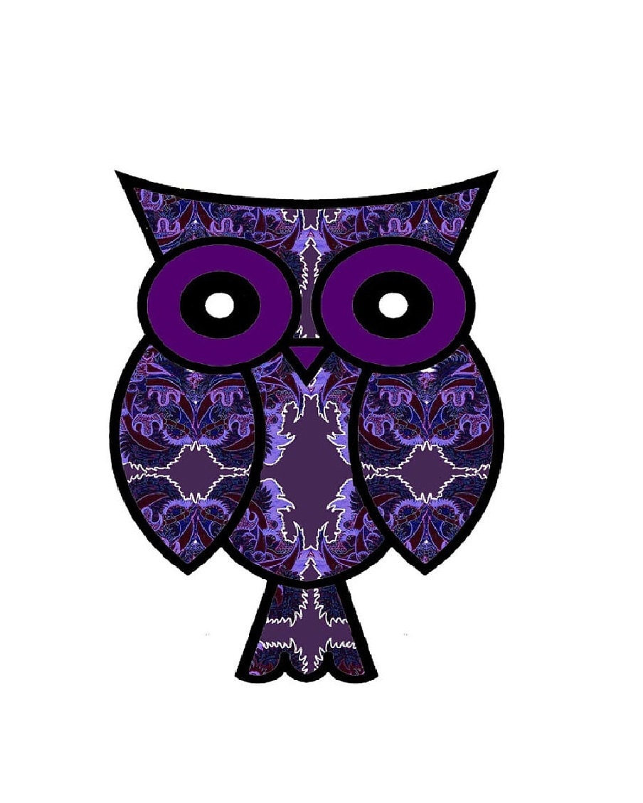 purple wall art, modern purple art, purple owl, owl poster, owl artist, bird artist, whimsical bird 