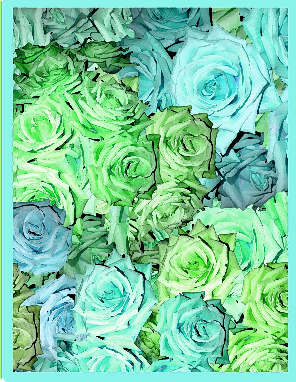 BLUE ROSES PAINTING Yellow Roses Art Periwinkle Decor Rose Etsy