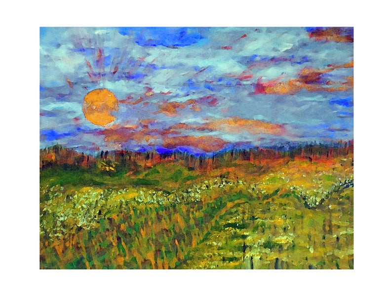 Monet Like Painting, Impressionism Art, Impressionistic Landscape, Sunset Painting on Canvas, Sunset Wall Art, LANDSCAPE PAINTING Canvas image 2