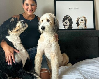 Modern Pet Portrait Two Pets – Custom Minimalist Pet Portrait – Personalized Gift for Pet Owners