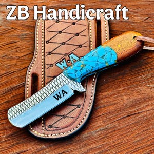 Handmade Rasp Steel Bull Cutter Knife, Custom Leather Pancake Sheath, Get Personalization On The Blade and Sheath, Best Gift For Him Her..