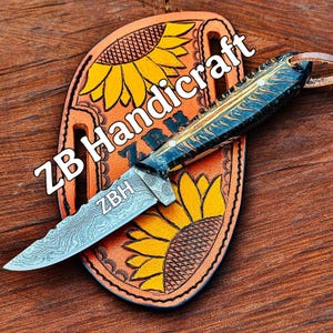 Handgefertigtes Cowboymesser aus Damaststahl, handgefertigte Lederscheide, Personalisierung auf Klinge und Scheide, bestes Geschenk für ihn oder sie ..