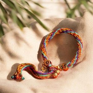 Handmade Tibetan Braided Charm Bracelet – Lucky Rope with Prayer Wheel & Mantra Charms Handwoven Spiritual Protection Jewelry Good Luck Gift