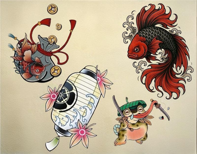Procreate Brush Set Japanese Tattoo Flash | 100+ Stamps Tattoo Koi Fish ...