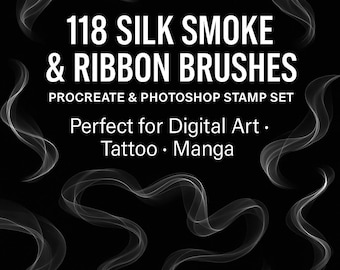 118 Silk Smoke Procreate Brushes – Ribbon Line Smoke Stamps & Texture Brush Set for Digital Art, Tattoo, Manga, Photoshop, Painting