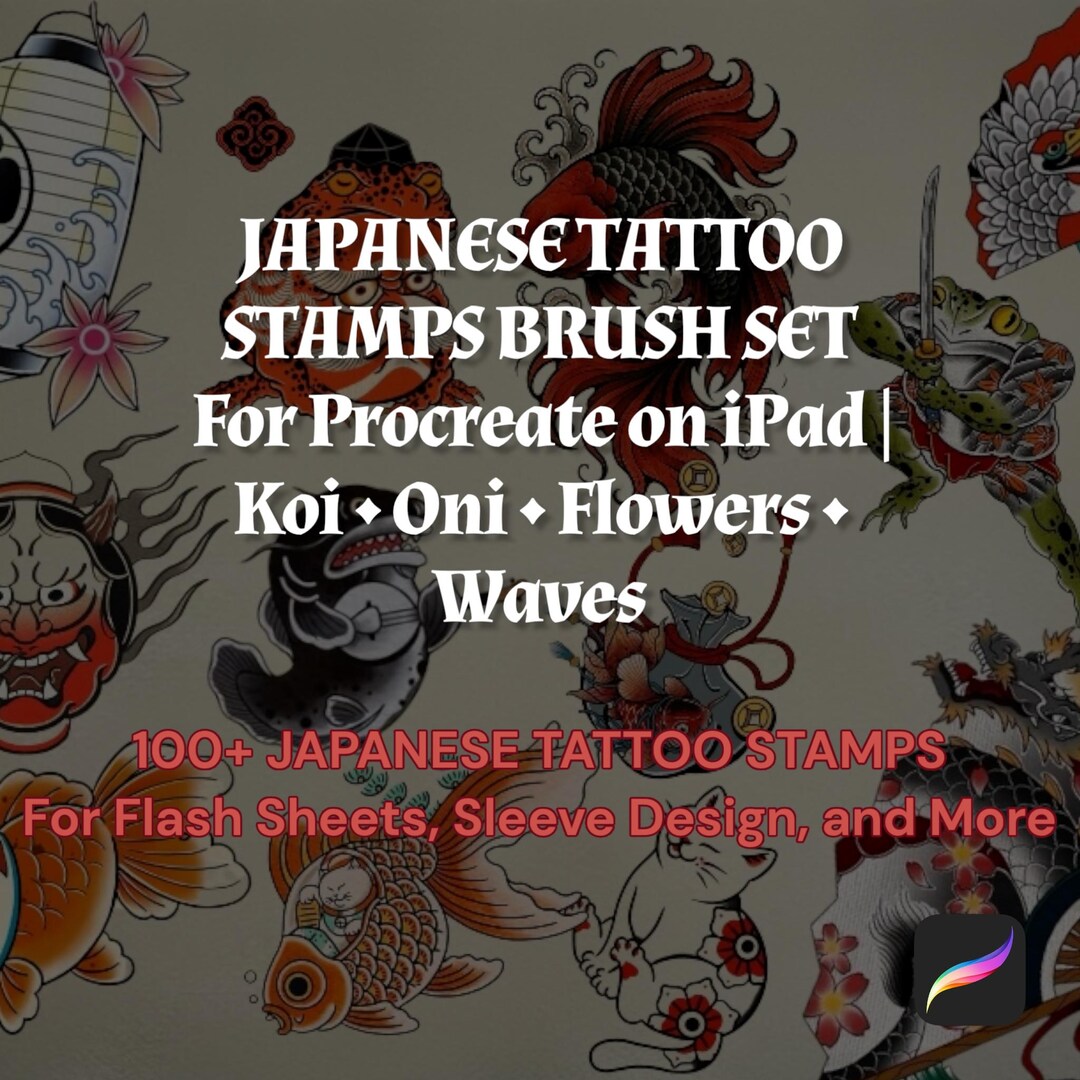 Procreate Brush Set Japanese Tattoo Flash | 100+ Stamps Tattoo Koi Fish ...