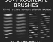 90+ Procreate Brushes Pack – Tattoo Shading, Dotwork, Stipple, Linework, Needle Style, Halftone, Manga, Texture & Grain Brushes