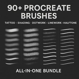 Plus de 90 pinceaux Procreate - Ombrage de tatouage, Dotwork, Pointillé, Dessin au trait, Style d&#39;aiguille, Demi-teinte, Manga, Pinceaux de texture et de grain