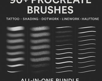 90+ Procreate Brushes Pack – Tattoo Shading, Dotwork, Stipple, Linework, Needle Style, Halftone, Manga, Texture & Grain Brushes
