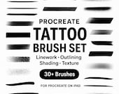 Procreate Tattoo Brush Set | Linework, Outlining, Shading Texture Brushes | Ink Art, Tattoo Sketch, Calligraphy & Lettering Pack