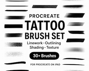 Procreate Tattoo Brush Set | Linework, Outlining, Shading Texture Brushes | Ink Art, Tattoo Sketch, Calligraphy & Lettering Pack