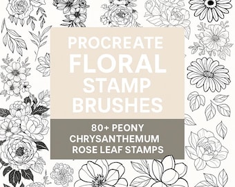 Procreate Floral Stamp Brushes – 80+ Peony, Chrysanthemum, Rose, Leaf Stamps for Tattoo Design Manga & Illustration Procreate Flower Brushes