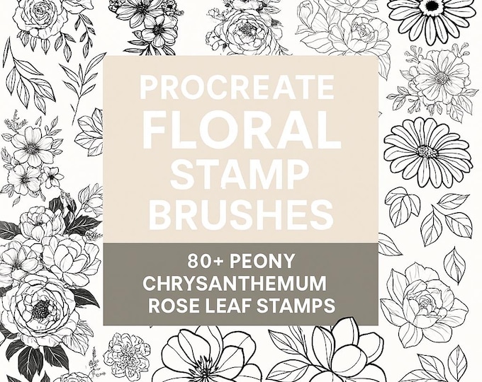 Procreate Floral Stamp Brushes – 80+ Peony, Chrysanthemum, Rose, Leaf ...