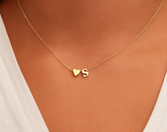 Heart Initial Necklace • Gold Personalized Letter Pendant