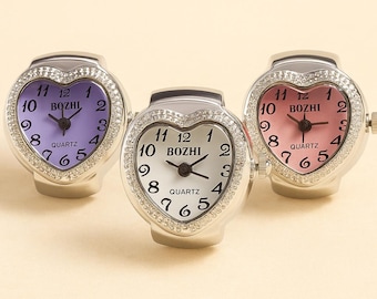 Reloj de pulsera vintage con forma de corazón – Mini reloj de cuarzo plateado