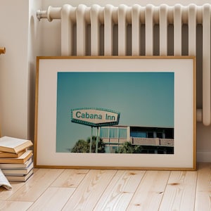 Midcentury Cabana Inn Motel Sign Photography Print - Retro Pink and Teal Wall Art - Vintage Americana Decor - Unframed Gift