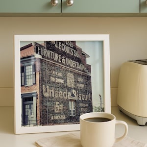 U-Need-A-Biscuit Painted Ad Art Print - Rustic Kitchen Wall Decor, Vintage National Biscuit Co. Sign, Retro Urban Style