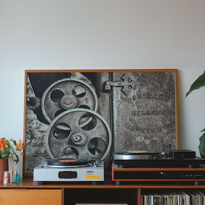 Impression de photographie de machines vintage Brainard Milling Co. - Art mural industriel steampunk - décoration urbaine rustique - cadeau sans cadre
