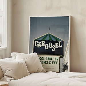 Vintage Carousel Motel Sign Photography Print - Retro Americana Wall Art - Midcentury Motel Decor - Unframed Gift