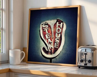 Impresión de letrero de neón de asador – Fotografía de arte mural estilo americano retro vintage