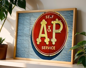 Impresión fotográfica de letrero de supermercado vintage – Arte de pared de cocina retro «A&P»