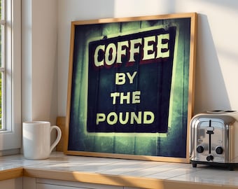 Lámina fotográfica con diseño de letrero de café – Arte de pared vintage para cocina (descarga instantánea)