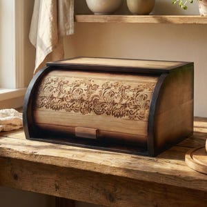 Handmade Wooden Bread Box from Natural Wood