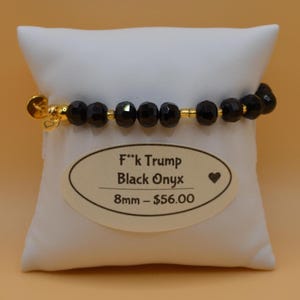 Political - "F**k Trump" Morse Code Bracelet - 8mm - Magnet Closure - Gold - Black Onyx