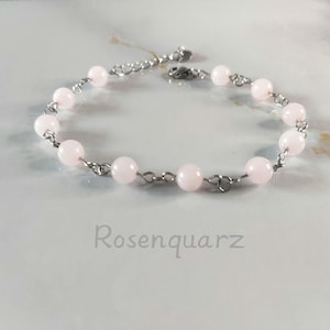 Rose quartz stainless steel bracelet / healing stone / birthstone / gemstone