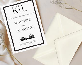 New York Skyline Save the Date – Modern Minimalist Wedding Invitation (Digital Download)