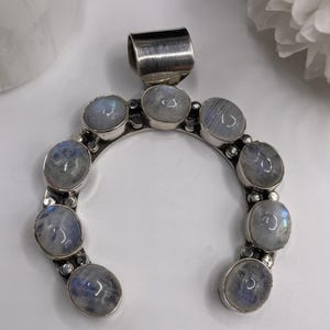 Large Rainbow Moonstone Horseshoe Pendant | Sterling Silver Statement Pendant | Protective Energy Amulet | Crystal Jewelry for Luck