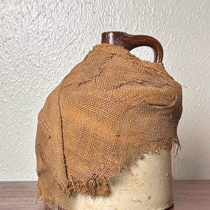 Primitive Stoneware Jug Burlap Wrapped 1960s Vintage Rustic Decor