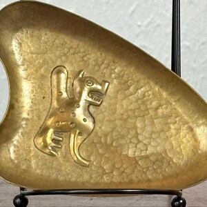 Brass Tribal Motif Tray Small Figural Catchall 1970s Decor