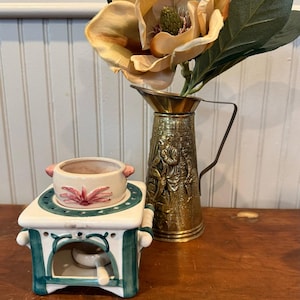 Vintage Ceramic Aroma Lamp  Stove Style Wax Warmer with Pot & Spoon