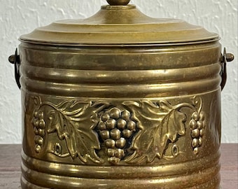 Brass Ice Bucket Grape Motif 1970s Vintage Barware Decor