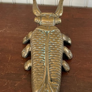 Vintage Brass Beetle Boot Jack with Curled Antennae Heavy Cast Metal Insect
