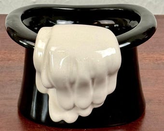 Ceramic Top Hat Planter with Gloves 1970s Taiwan Magic Decor
