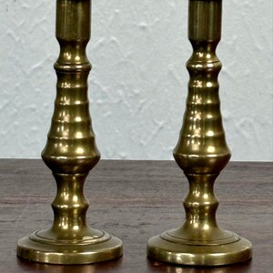 Brass Candlestick Pair Small Turned 1970s Taper Holders