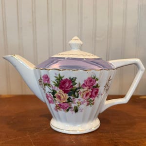 Vintage Norleans Japan Lavender Rose Teapot with Gold Trim