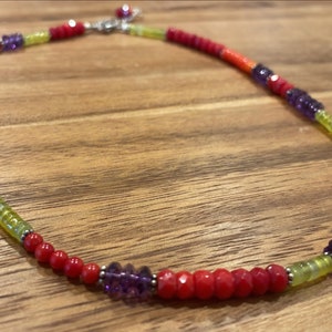 Red & Orange Coral Yellow Jade Amethyst Gemstones Sterling Silver Necklace Fun and Funky Colorful 18-20 inches image 1