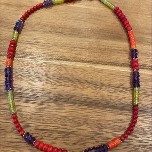 Red & Orange Coral Yellow Jade Amethyst Gemstones Sterling Silver Necklace Fun and Funky Colorful 18-20 inches image 3