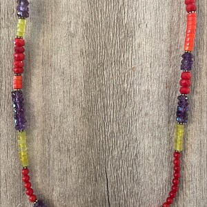 Red & Orange Coral Yellow Jade Amethyst Gemstones Sterling Silver Necklace Fun and Funky Colorful 18-20 inches image 8